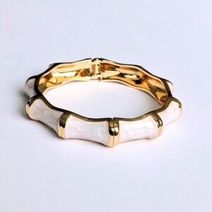 Gold and White Enamel Bamboo Bangle